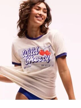 Wild Cherry Graphic Ringer Tee - Cream with Blue Trim Vacation x PEPSI